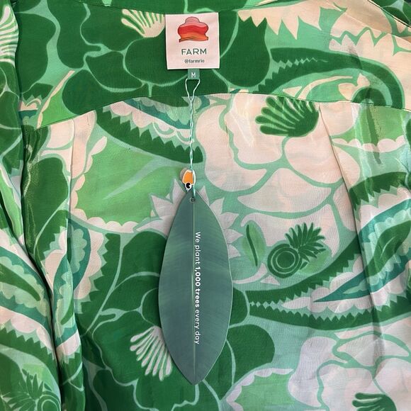 Farm Rio Tropical Groove Shirt Size M Green Floral Print Long Sleeve Button Down - Picture 13 of 15